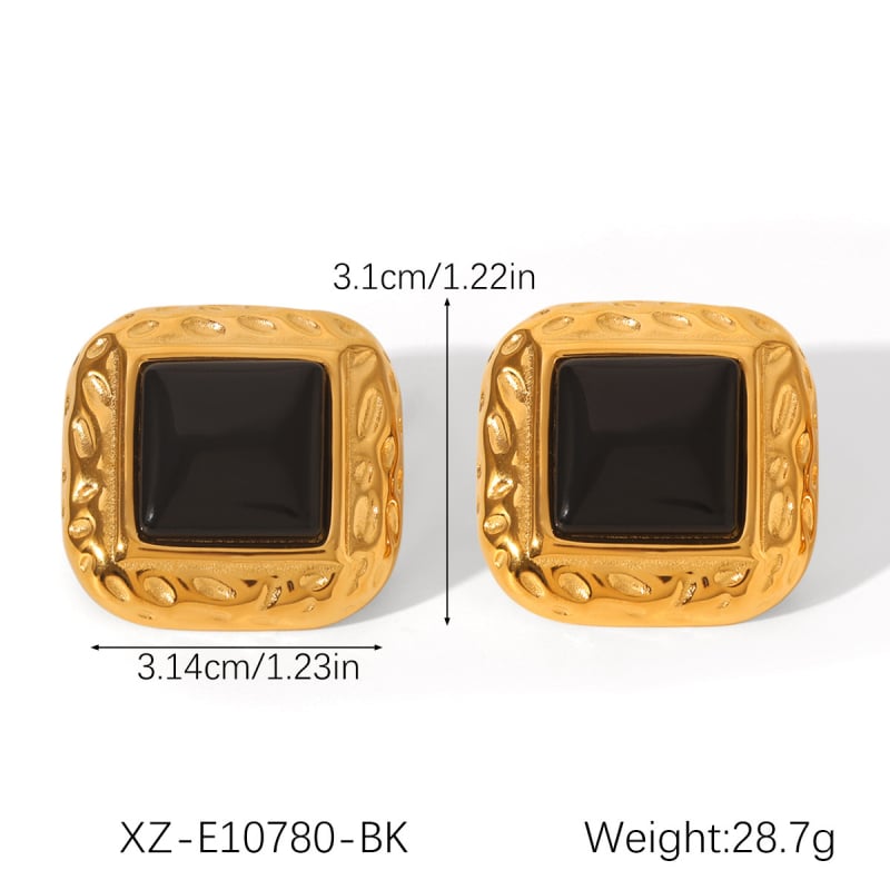 Обици от неръждаема стомана с естествени камъни: тигрово око и туркуза, геометричен дизайн, INS стил