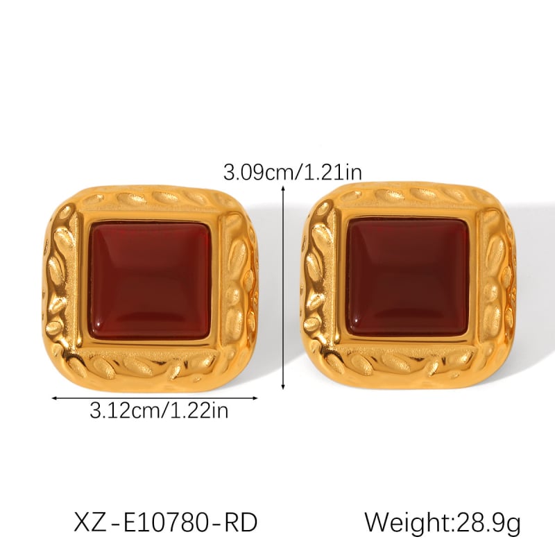 Обици от неръждаема стомана с естествени камъни: тигрово око и туркуза, геометричен дизайн, INS стил