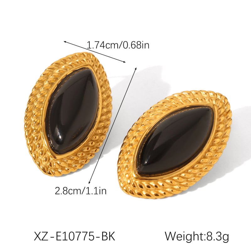 Обици от неръждаема стомана с естествени камъни: тигрово око и туркуза, геометричен дизайн, INS стил