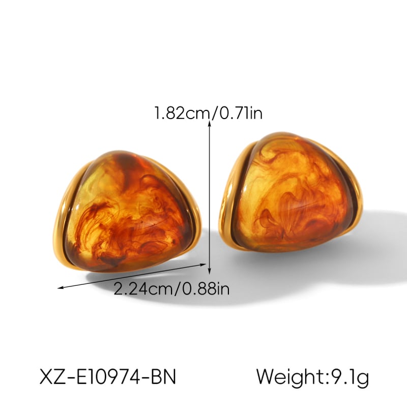 Обици от неръждаема стомана с естествени камъни: тигрово око и туркуза, геометричен дизайн, INS стил