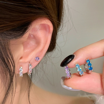 Σκουλαρίκια από τιτάνιο ατσάλι με ζιρκόνια, ευθύς κρίκος, γεωμετρικός σχεδιασμός, unisex