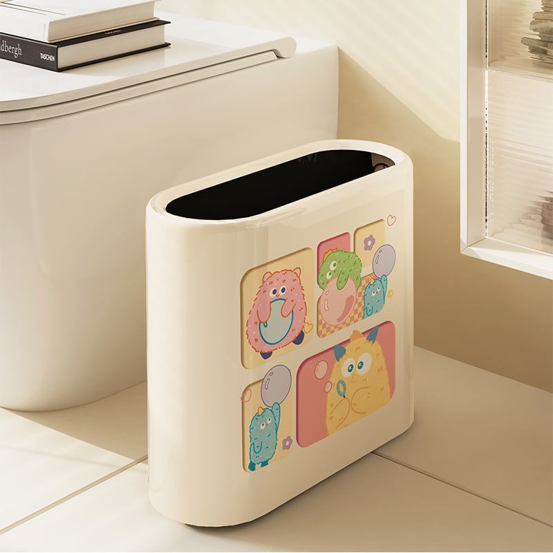 Ovalus vonios kambario šiukšlių dėklas, animacinio filmo dizainas, 12 L talpa, be dangčio, iš popieriaus