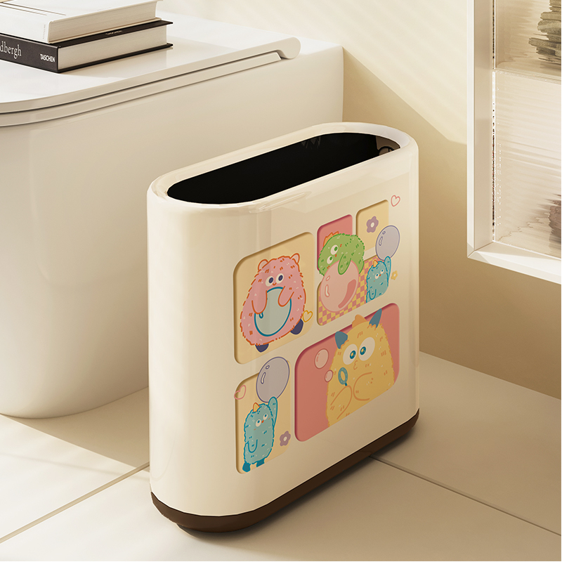 Ovalus vonios kambario šiukšlių dėklas, animacinio filmo dizainas, 12 L talpa, be dangčio, iš popieriaus