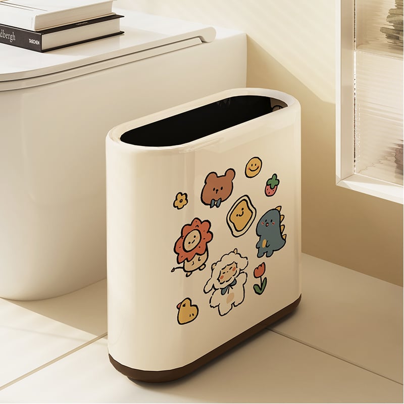 Ovalus vonios kambario šiukšlių dėklas, animacinio filmo dizainas, 12 L talpa, be dangčio, iš popieriaus