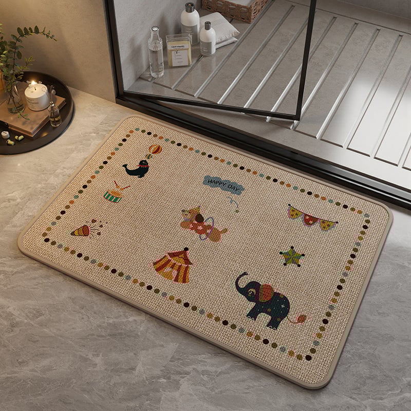 Covoraș de baie din in – pătrat, cu modele cartoon/geometrice/animale drăguțe, spălare manuală, personalizabil