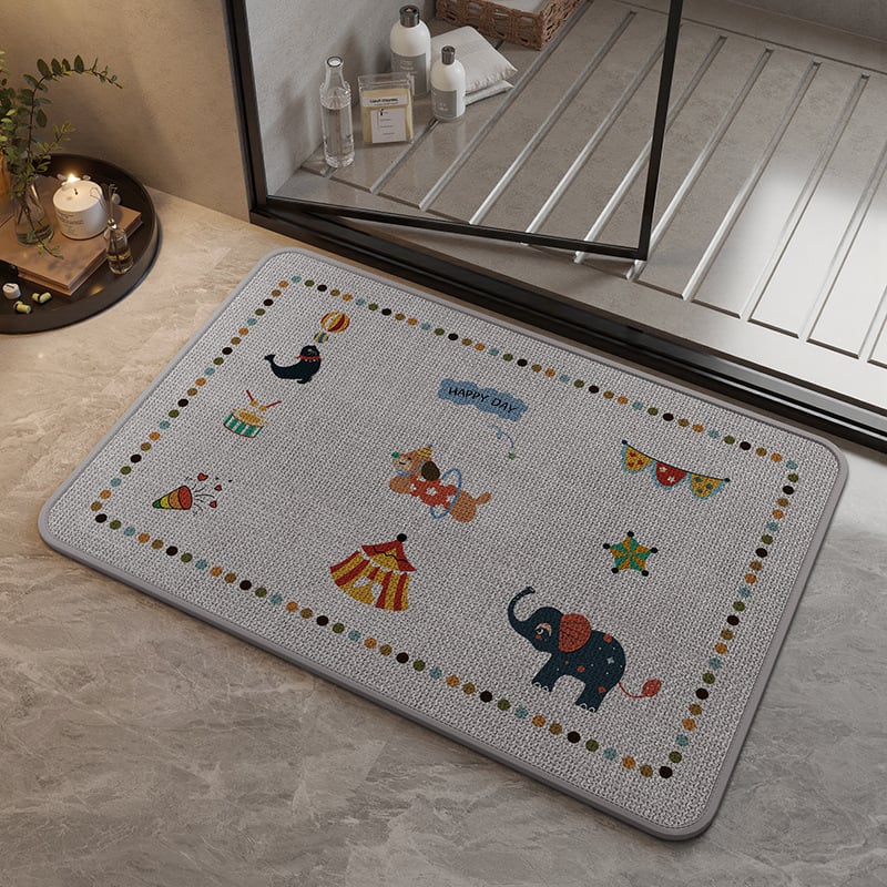 Covoraș de baie din in – pătrat, cu modele cartoon/geometrice/animale drăguțe, spălare manuală, personalizabil