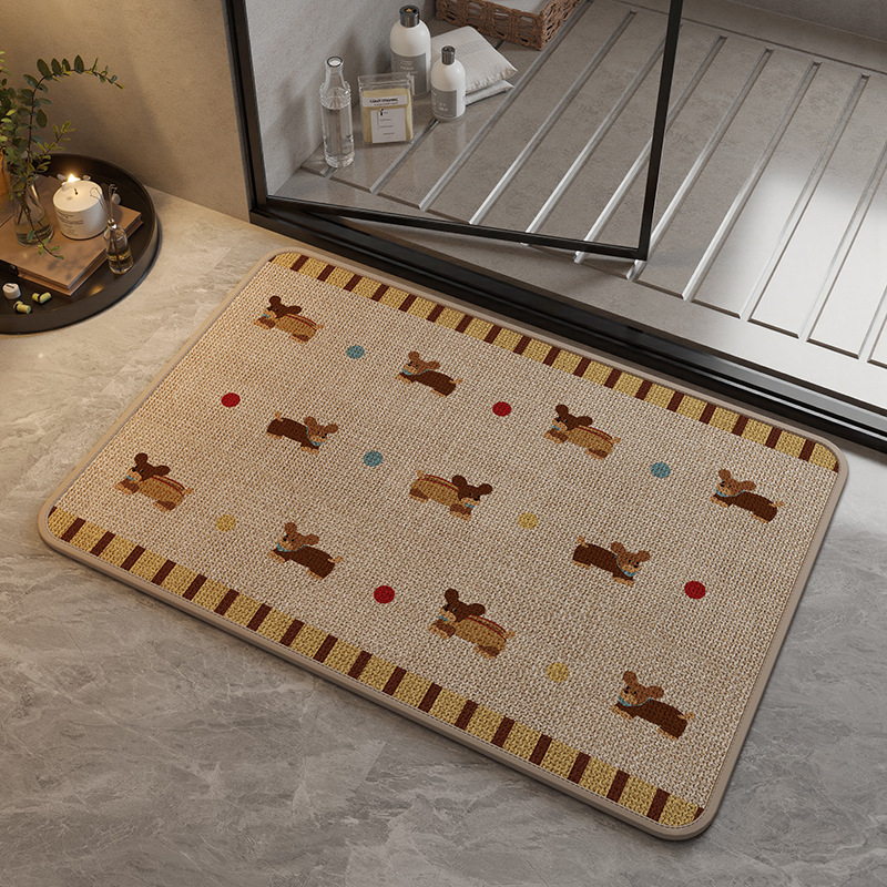 Covoraș de baie din in – pătrat, cu modele cartoon/geometrice/animale drăguțe, spălare manuală, personalizabil