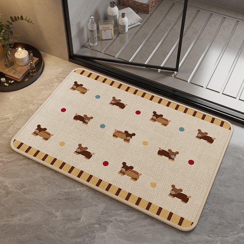 Covoraș de baie din in – pătrat, cu modele cartoon/geometrice/animale drăguțe, spălare manuală, personalizabil