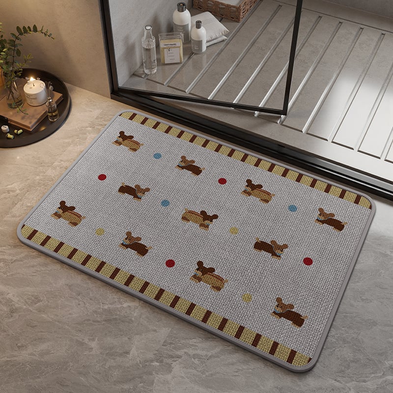 Covoraș de baie din in – pătrat, cu modele cartoon/geometrice/animale drăguțe, spălare manuală, personalizabil