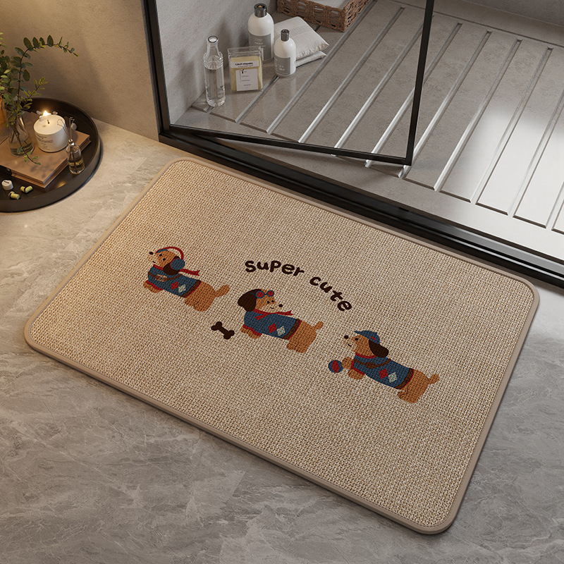 Covoraș de baie din in – pătrat, cu modele cartoon/geometrice/animale drăguțe, spălare manuală, personalizabil