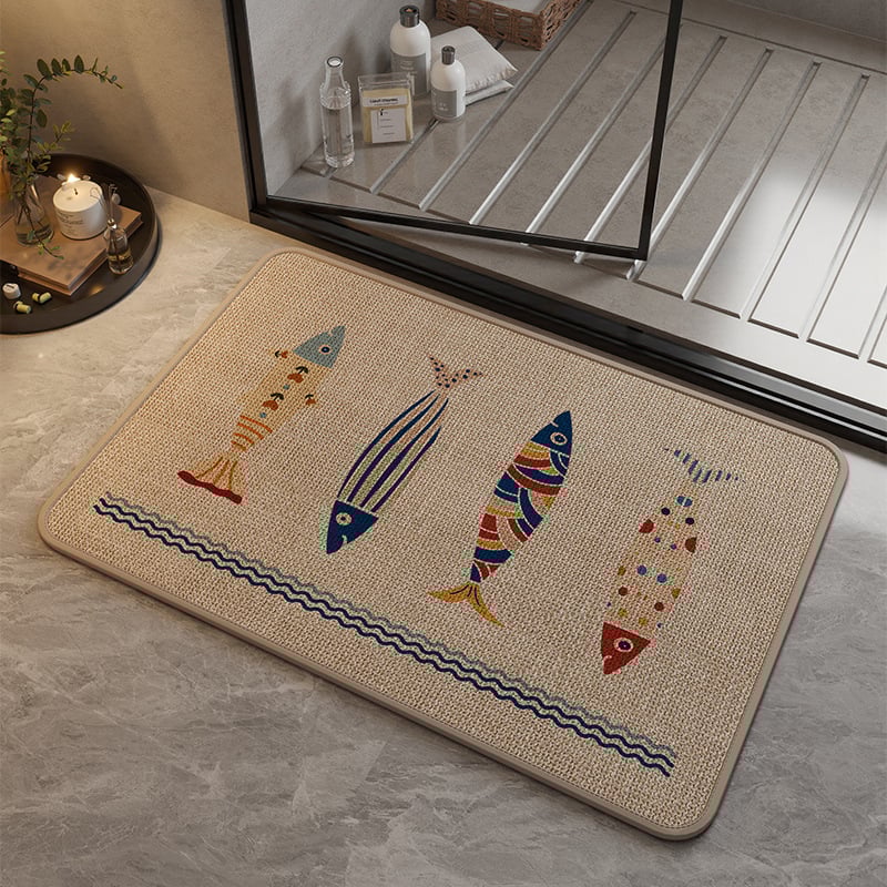 Covoraș de baie din in – pătrat, cu modele cartoon/geometrice/animale drăguțe, spălare manuală, personalizabil