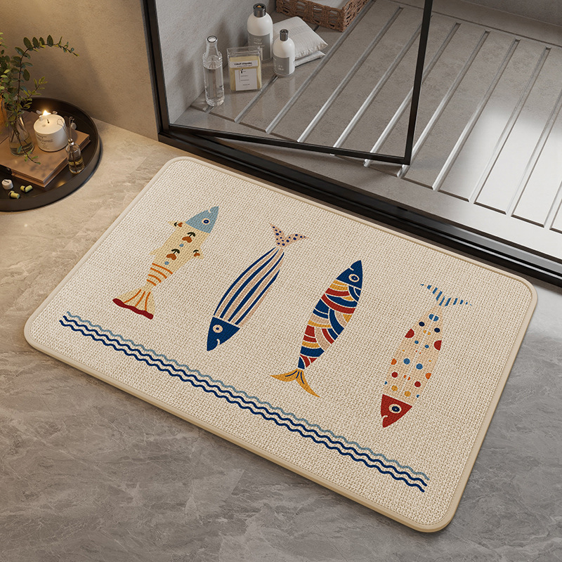 Covoraș de baie din in – pătrat, cu modele cartoon/geometrice/animale drăguțe, spălare manuală, personalizabil