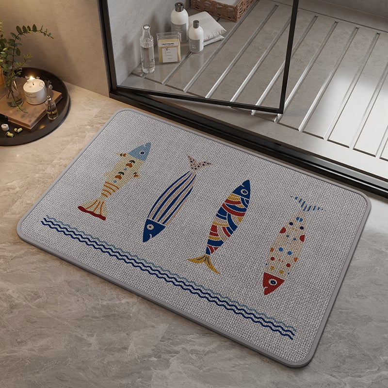 Covoraș de baie din in – pătrat, cu modele cartoon/geometrice/animale drăguțe, spălare manuală, personalizabil