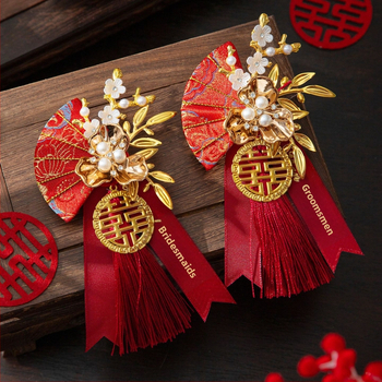 Vestuvinis corsage komplektas šeimai ir tėvams, šilko gėlės, kinų stiliaus nuotakai ir jaunikviui