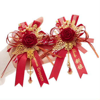 Vestuvinis corsage komplektas šeimai ir tėvams, šilko gėlės, kinų stiliaus nuotakai ir jaunikviui