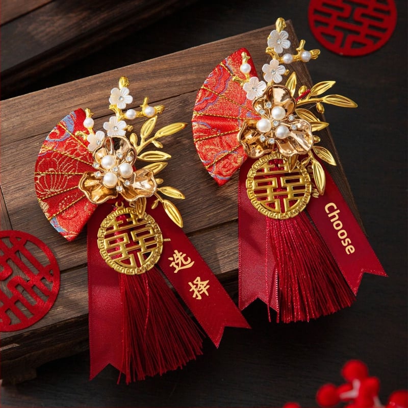 Vestuvinis corsage komplektas šeimai ir tėvams, šilko gėlės, kinų stiliaus nuotakai ir jaunikviui