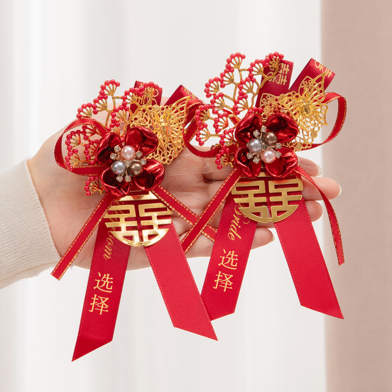 Esküvői corsage készlet család és szülők részére, selyem virágokkal, kínai stílusú menyasszony és vőlegény számára