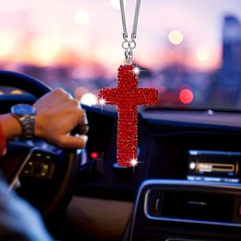 Висулка за интериор на автомобил от неръждаема стомана, прост стил, кръст с диаманти за декорация