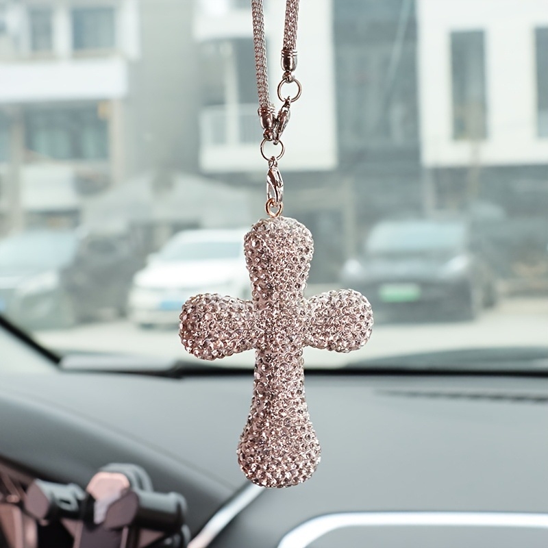 Висулка за интериор на автомобил от неръждаема стомана, прост стил, кръст с диаманти за декорация