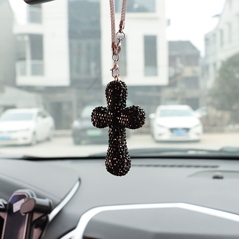 Висулка за интериор на автомобил от неръждаема стомана, прост стил, кръст с диаманти за декорация