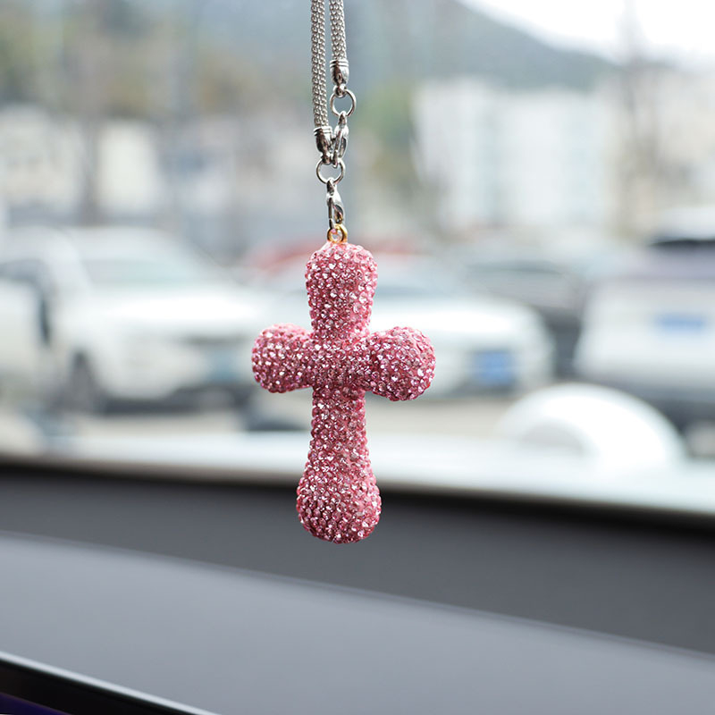 Висулка за интериор на автомобил от неръждаема стомана, прост стил, кръст с диаманти за декорация