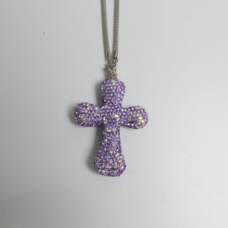 Висулка за интериор на автомобил от неръждаема стомана, прост стил, кръст с диаманти за декорация