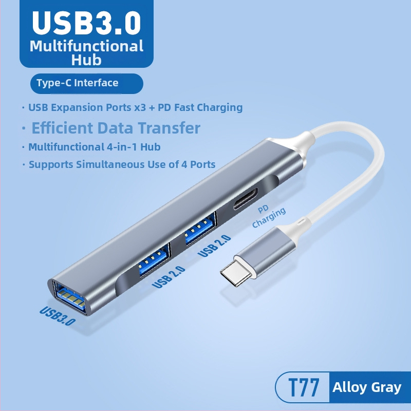 Pinyue USB-C hub, 4-u-1 USB 3.0 docking stanica, kabel duljine 19,4 cm, napajanje preko USB