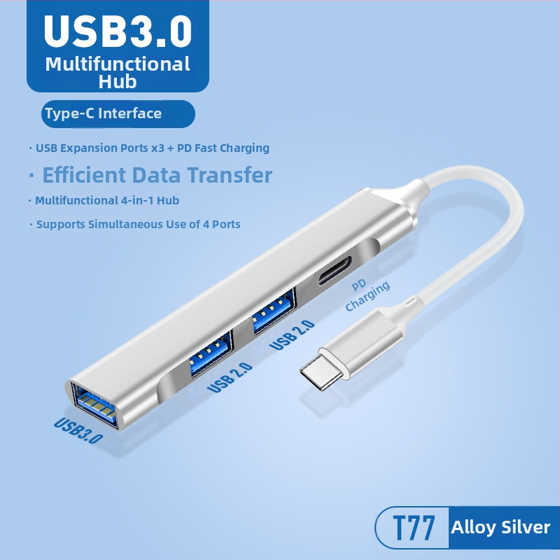 Pinyue USB-C hub, 4-u-1 USB 3.0 docking stanica, kabel duljine 19,4 cm, napajanje preko USB