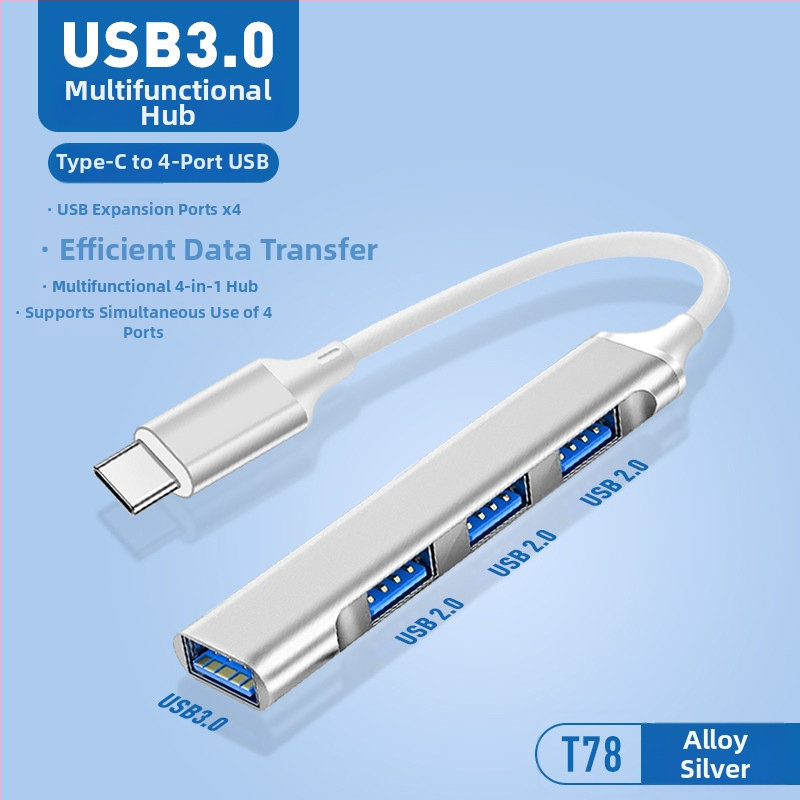 Pinyue USB-C hub, 4-u-1 USB 3.0 docking stanica, kabel duljine 19,4 cm, napajanje preko USB