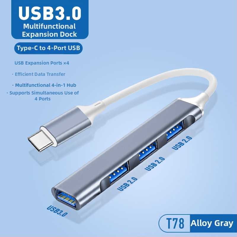 Pinyue USB-C hub, 4-u-1 USB 3.0 docking stanica, kabel duljine 19,4 cm, napajanje preko USB