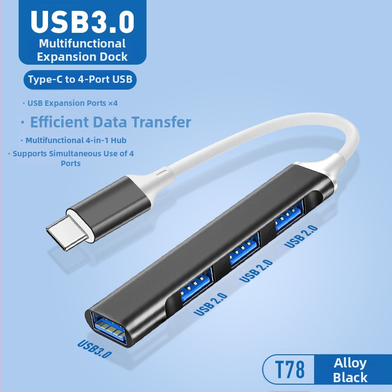 Pinyue USB-C hub, 4-u-1 USB 3.0 docking stanica, kabel duljine 19,4 cm, napajanje preko USB
