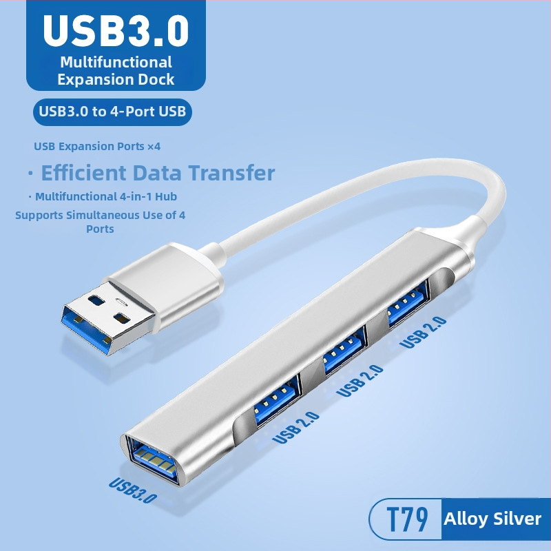 Pinyue USB-C hub, 4-u-1 USB 3.0 docking stanica, kabel duljine 19,4 cm, napajanje preko USB