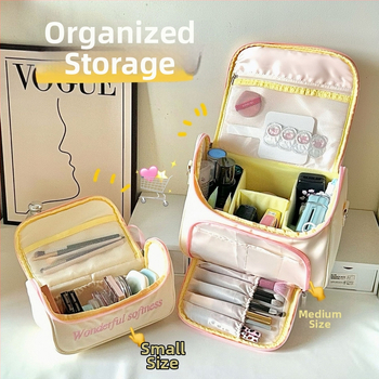 Geantă de makeup cu capacitate mare și compartimente separate, pentru călătorii de agrement, din poliester, închidere cu fermoar, pentru femei