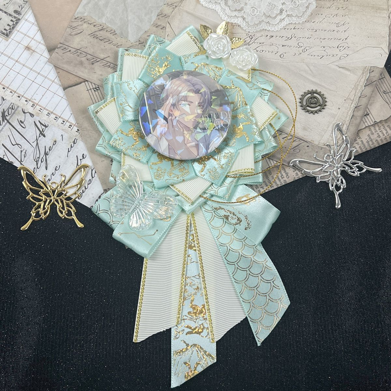 Брошка панделка с трилистен мотив, сладък свеж стил, изработена от плат, украсена с камъни, декоративна и фиксирана, пролет 2025