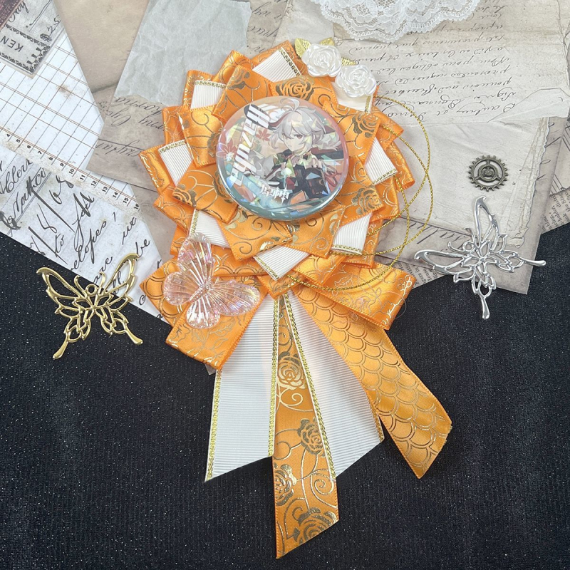 Брошка панделка с трилистен мотив, сладък свеж стил, изработена от плат, украсена с камъни, декоративна и фиксирана, пролет 2025