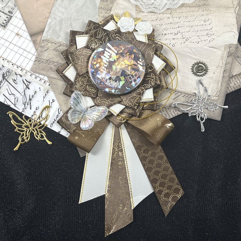 Брошка панделка с трилистен мотив, сладък свеж стил, изработена от плат, украсена с камъни, декоративна и фиксирана, пролет 2025