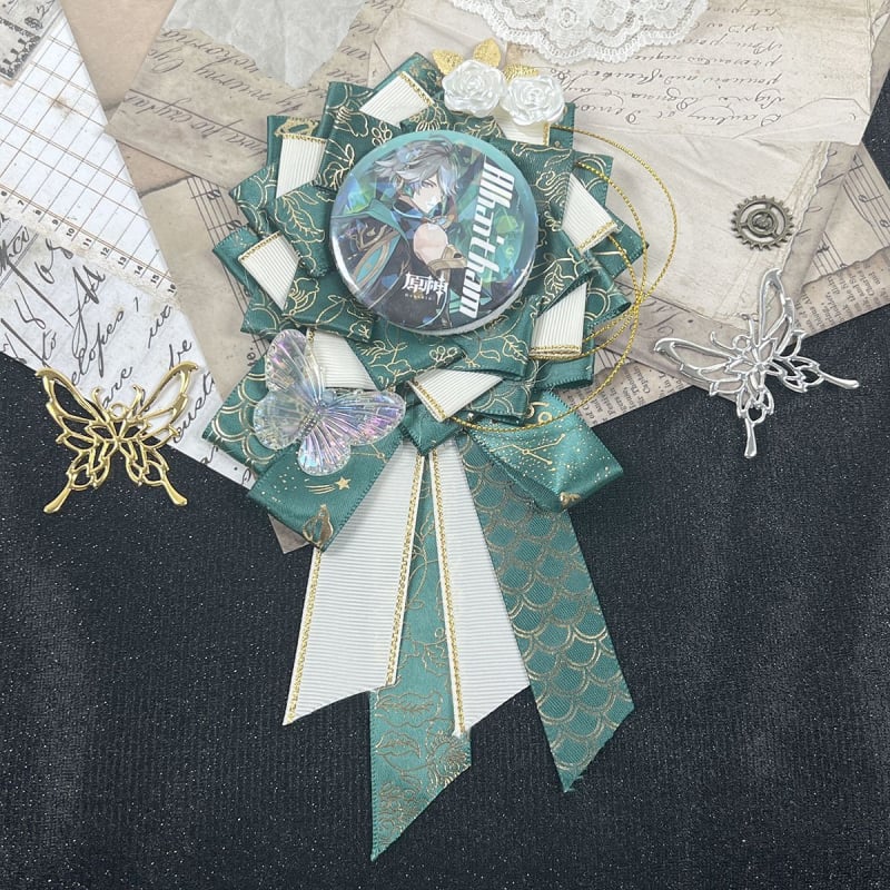 Брошка панделка с трилистен мотив, сладък свеж стил, изработена от плат, украсена с камъни, декоративна и фиксирана, пролет 2025