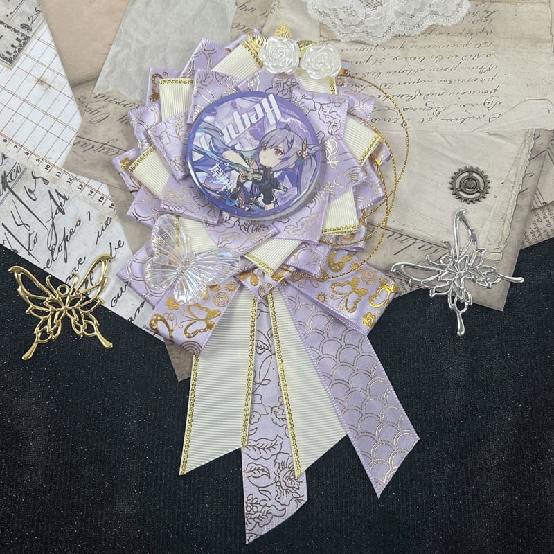 Брошка панделка с трилистен мотив, сладък свеж стил, изработена от плат, украсена с камъни, декоративна и фиксирана, пролет 2025