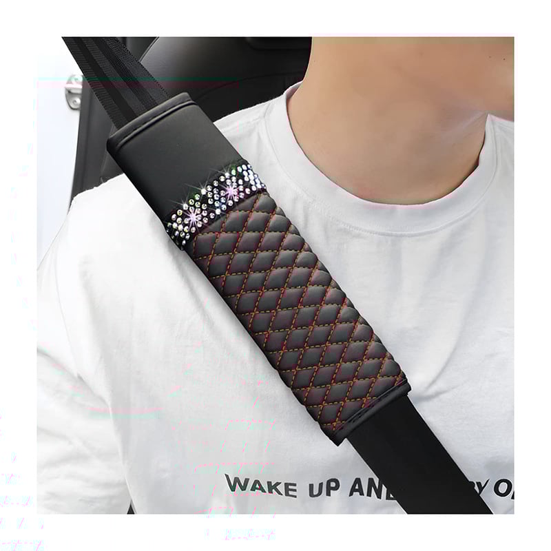 Кожена подложка за раменния колан на автомобил с диамантени кристали, четирисезонна универсална, 55 г, възможност за персонализация