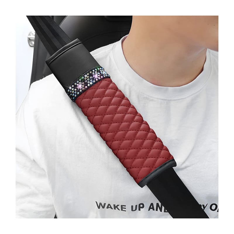 Δερμάτινο κάλυμμα ώμου ζώνης αυτοκινήτου με διαμαντόστρας στρας, τεσσάρων εποχών, καθολικά συμβατό, 55 g, Διαμόρφωση διαθέσιμη