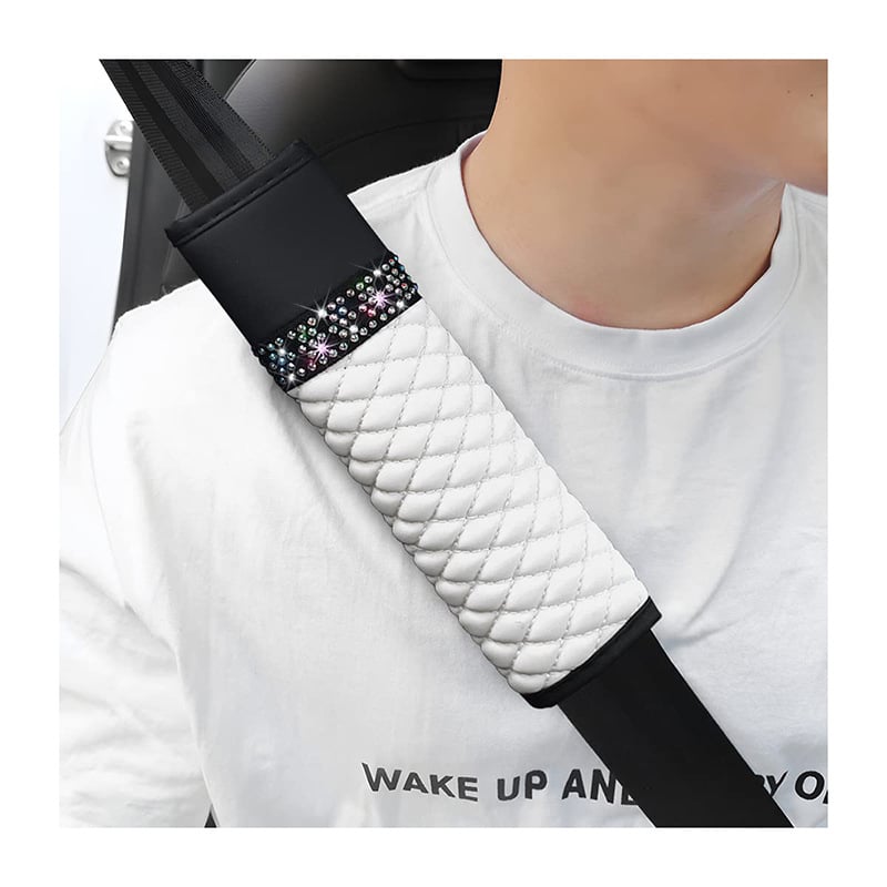 Δερμάτινο κάλυμμα ώμου ζώνης αυτοκινήτου με διαμαντόστρας στρας, τεσσάρων εποχών, καθολικά συμβατό, 55 g, Διαμόρφωση διαθέσιμη