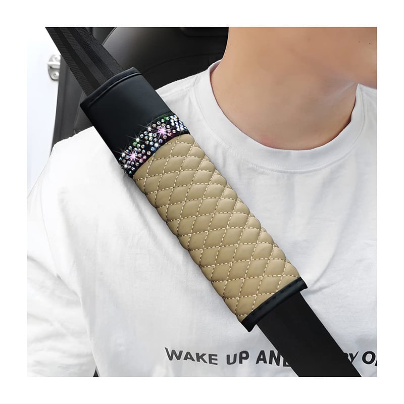 Δερμάτινο κάλυμμα ώμου ζώνης αυτοκινήτου με διαμαντόστρας στρας, τεσσάρων εποχών, καθολικά συμβατό, 55 g, Διαμόρφωση διαθέσιμη