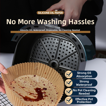 Levegőben süthető sütőpapíros tálca - olajat felszívó papír, élelmiszer-minőségű szilikonpapír, sütőpapír (Anyagok: olajpapír + élelmiszer-minőségű szilikonpapír; Bevonat: élelmiszer-szilikon olaj; Kategória: sütőpapír; Alkalmazások: szállodák, családok, i