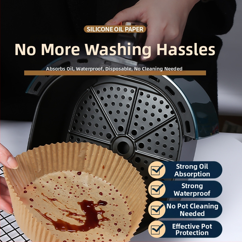 Levegőben süthető sütőpapíros tálca - olajat felszívó papír, élelmiszer-minőségű szilikonpapír, sütőpapír (Anyagok: olajpapír + élelmiszer-minőségű szilikonpapír; Bevonat: élelmiszer-szilikon olaj; Kategória: sütőpapír; Alkalmazások: szállodák, családok, i