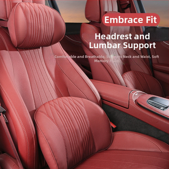 Подглавник за кола с лумбална опора, памет-пяна, изкуствена кожа, райета, универсална съвместимост SYZ