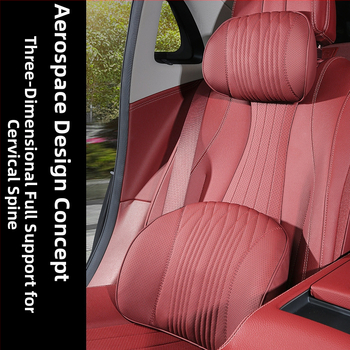 Подглавник за кола с лумбална опора, памет-пяна, изкуствена кожа, райета, универсална съвместимост SYZ