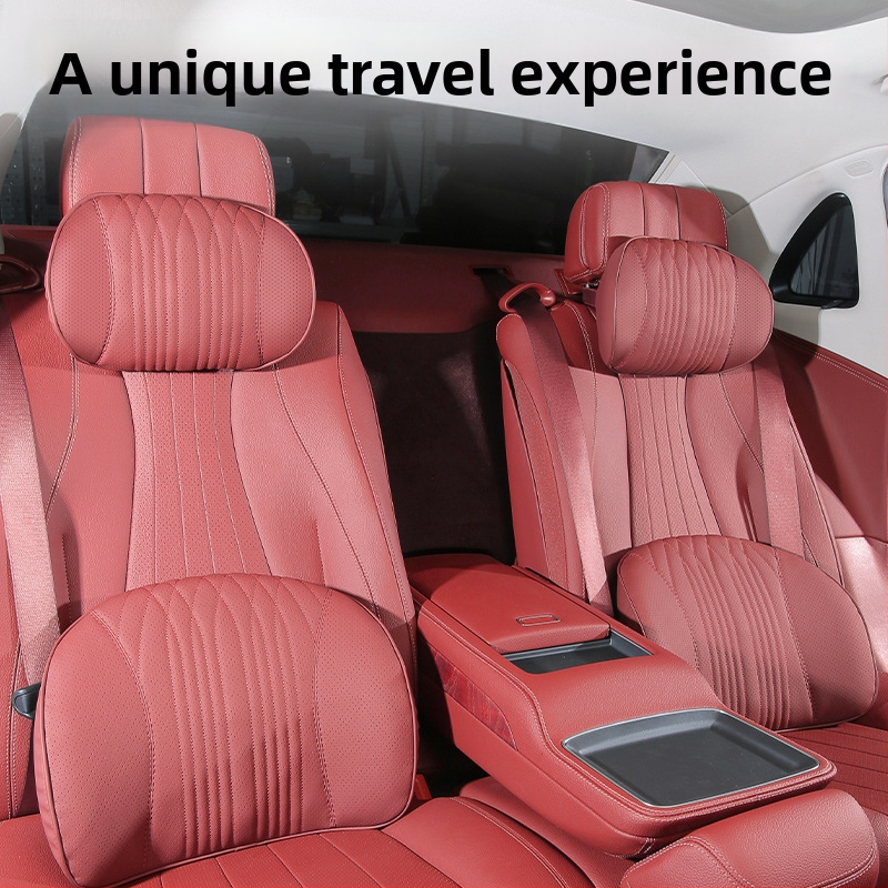 Подглавник за кола с лумбална опора, памет-пяна, изкуствена кожа, райета, универсална съвместимост SYZ