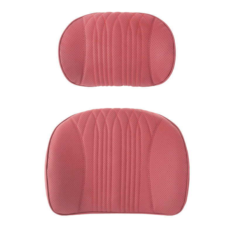 Подглавник за кола с лумбална опора, памет-пяна, изкуствена кожа, райета, универсална съвместимост SYZ