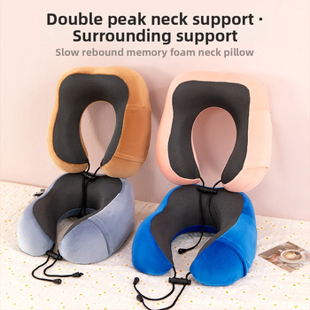 U-образна възглавница за шия с паметна пяна за бизнес пътувания, плат Crystal Velvet, за възрастни