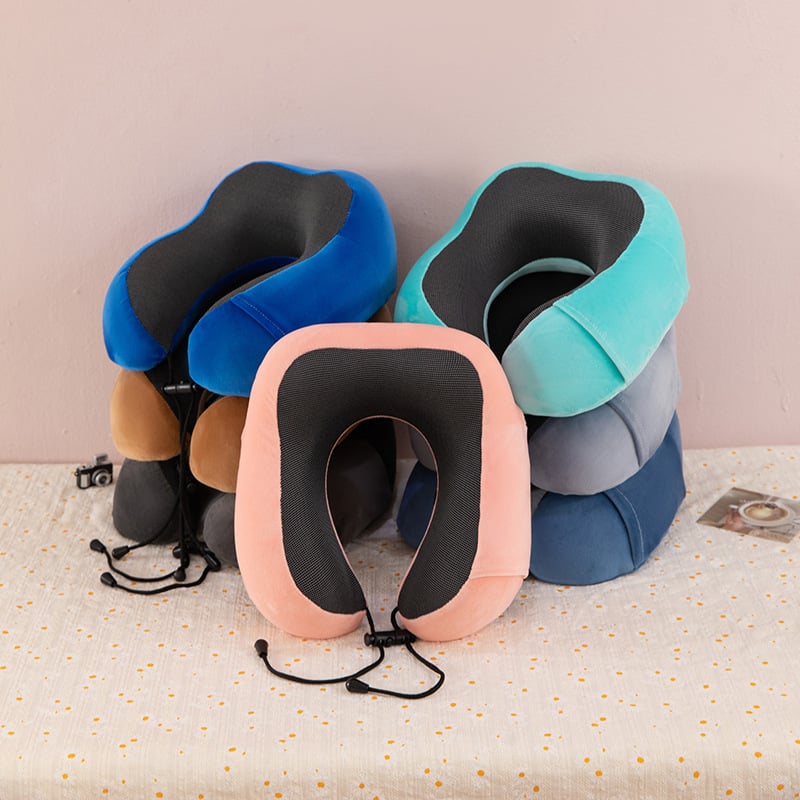 U-образна възглавница за шия с паметна пяна за бизнес пътувания, плат Crystal Velvet, за възрастни